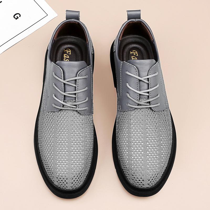 Fashion Summer Grey Mesh Casual Shoes Outdoor Lace Up Loafers Soft Sole Thin Style Shoes Breathable Comfortable Walking Driving Shoes