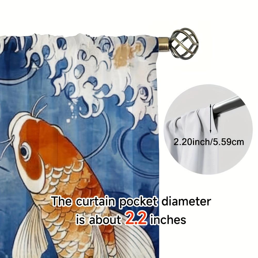 2pcs Japanese Ukiyo-e Red Carp Wave Print Curtains   Contemporary Semi-Sheer Polyester 100   Machine Washable   Rod Pocket Hanging