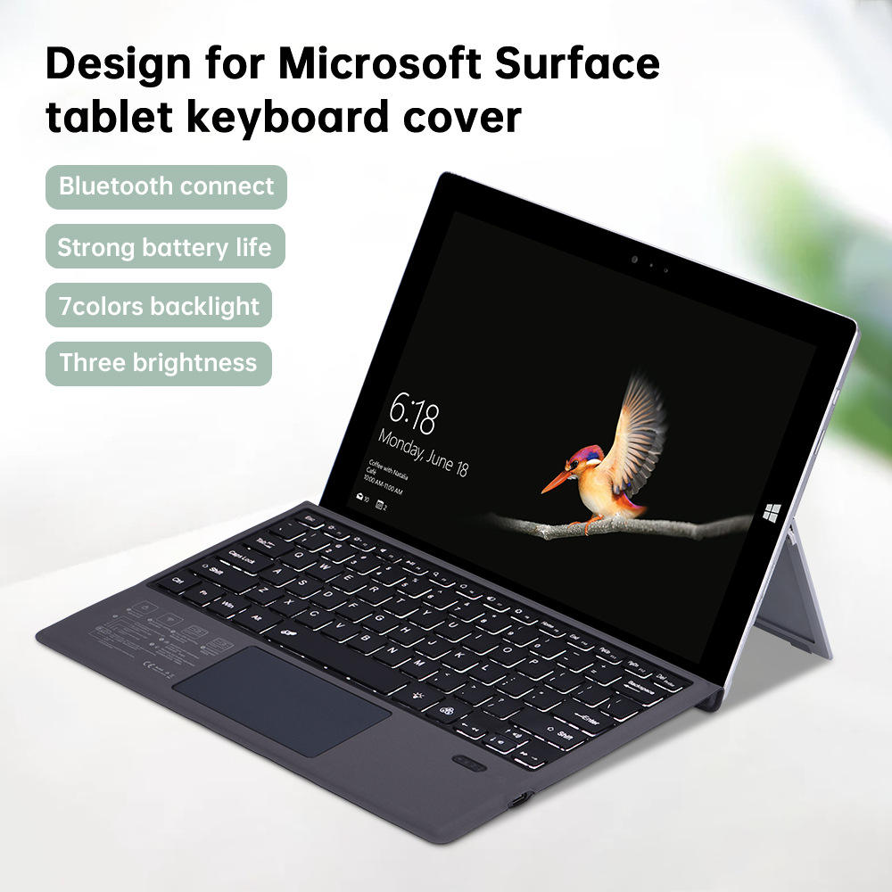 Kabelloses Split-Tastatur für Microsoft Surface Pro 3-10 LED-Hintergrundbeleuchtung 7-Farben-Touchpad für Windows 11 Scheren-Neu