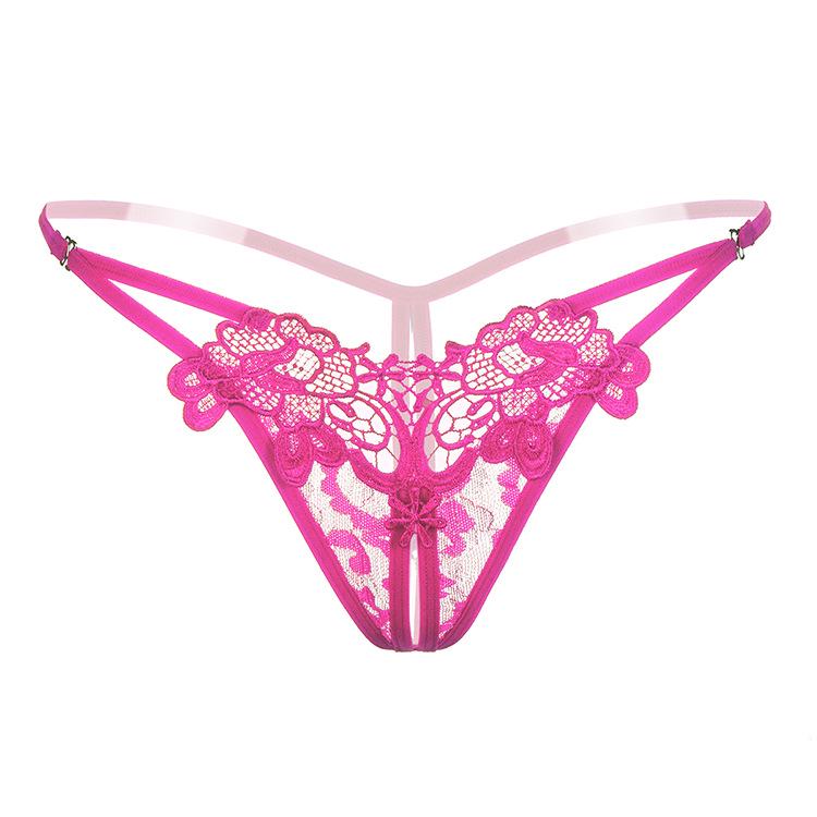 Women's Sexy Embroidered Low-Waist Open-Crotch Thong with Side Access