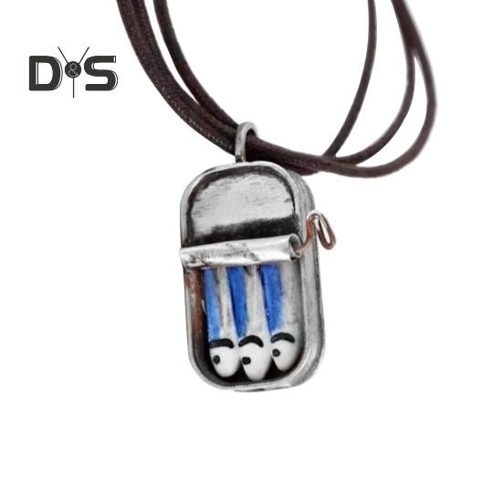 Inel de sardine conservate Circumferință ajustabilă Colier de conserve de sardine Pandantiv Bijuterii vintage Inel de tablă pictat manual