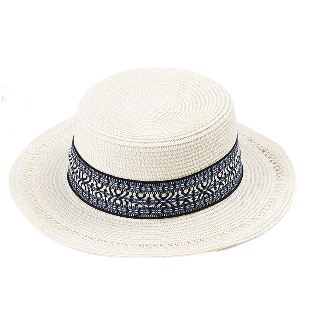 Sun Hat Sun Visor Hats Summer Hat Wide Brim Straw Boater Retro Pattern Outdoor Cap Flat Top Hat