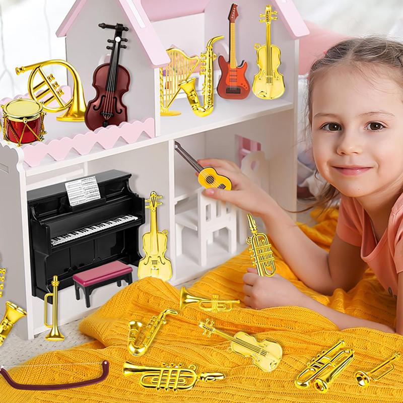 6/9/12pcs Miniature Metal Musical Instrument Ornament Family DIY Mini Decorative Crafts Christmas Hanging Decorations TMZ