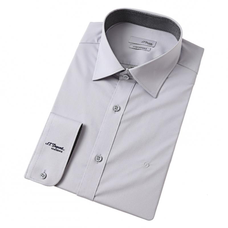 S.T. Dupont Long Sleeve Slim Fit Stretch Gray Shirt Se5fm22ls922sgy