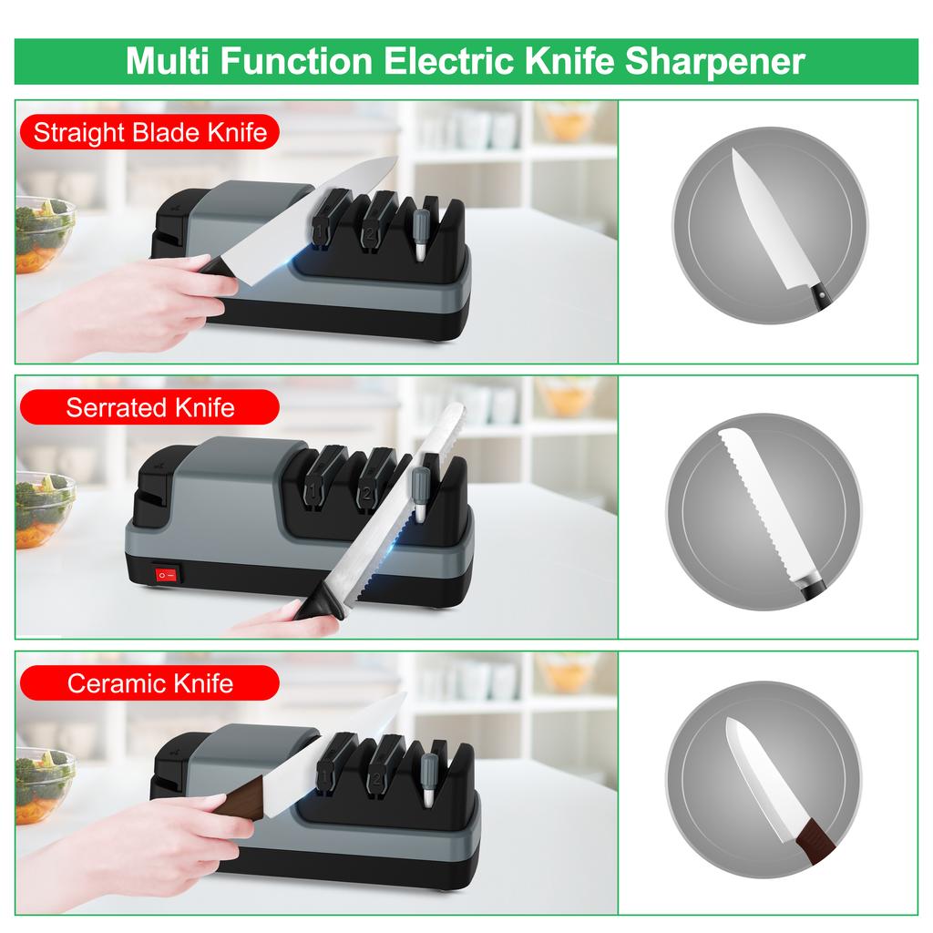 4 In 1 Electric Knife Sharpeners for Straight Blade Knives Serrated Knives Ceramic Knives and Scissors