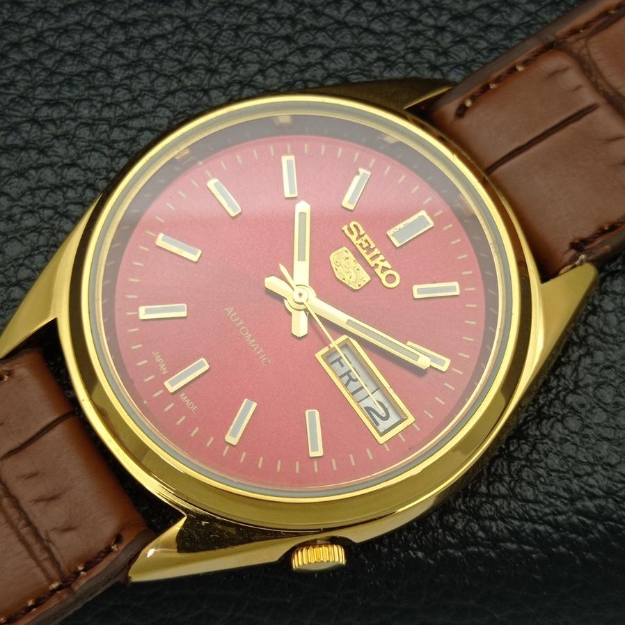 OPPUSSET VINTAGE SEIKO 5 AUTOMATISK 6309A JAPAN HERRE RØD SKIVE KLOKKE a425910-2 RL620a-a425910