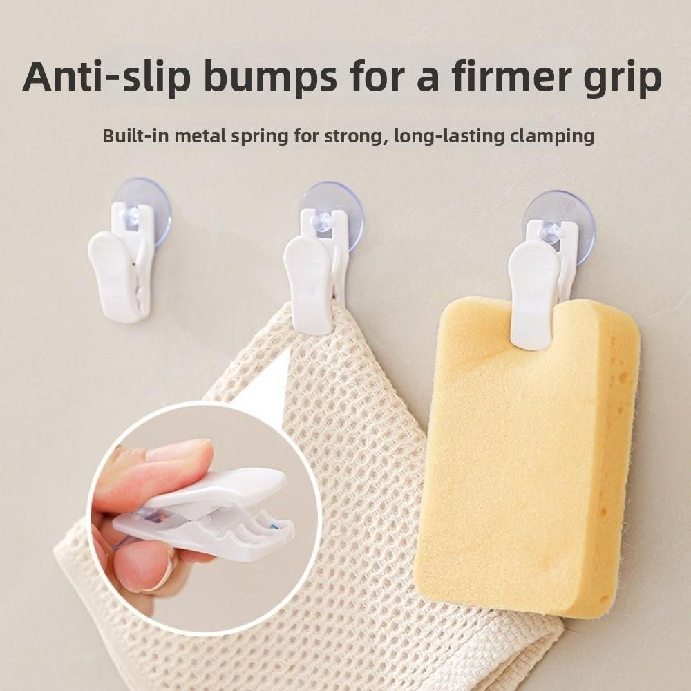 1/4pcs Fixed Suction Cup Storage Clip ABS Bathroom Storage Clip  Kitchen Accessorie