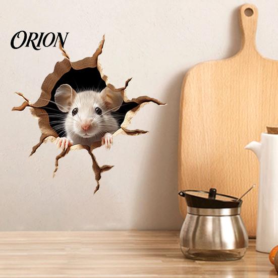 Reusable Glass Window Stickers Peeking Mouse Wall Sticker, 3D Broken Hole Effect Decals, Funny Decals Stickers, Removable PVC Art for Bedroom
