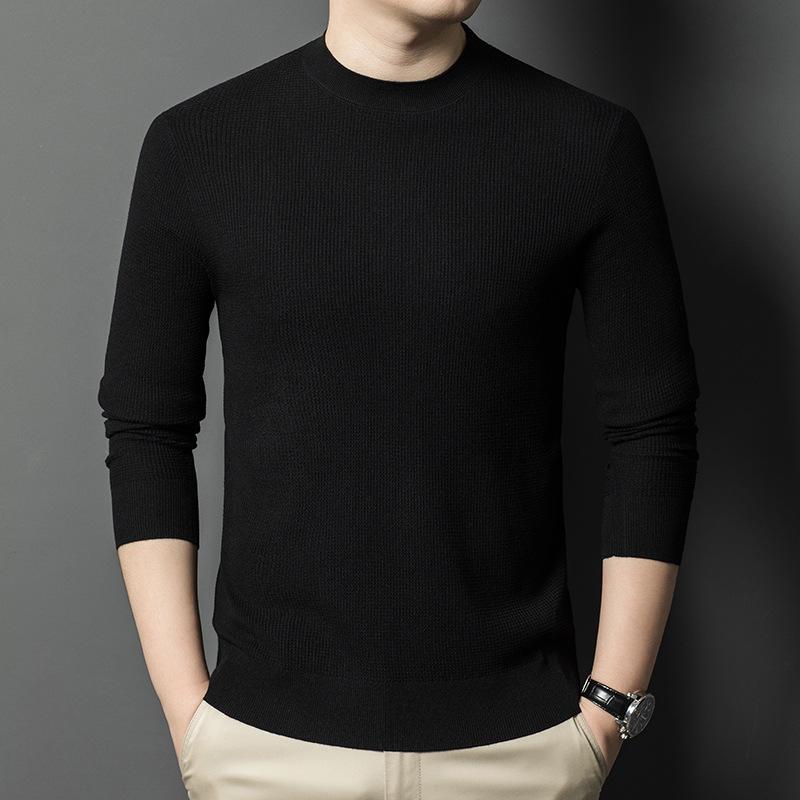 Autumn And Winter Waffle Jacquard Knitted Sweater Men'S Semi-Turtleneck Solid Color Thickened Bottoming Sweater Middle-Aged Sweater Men'S Clothing