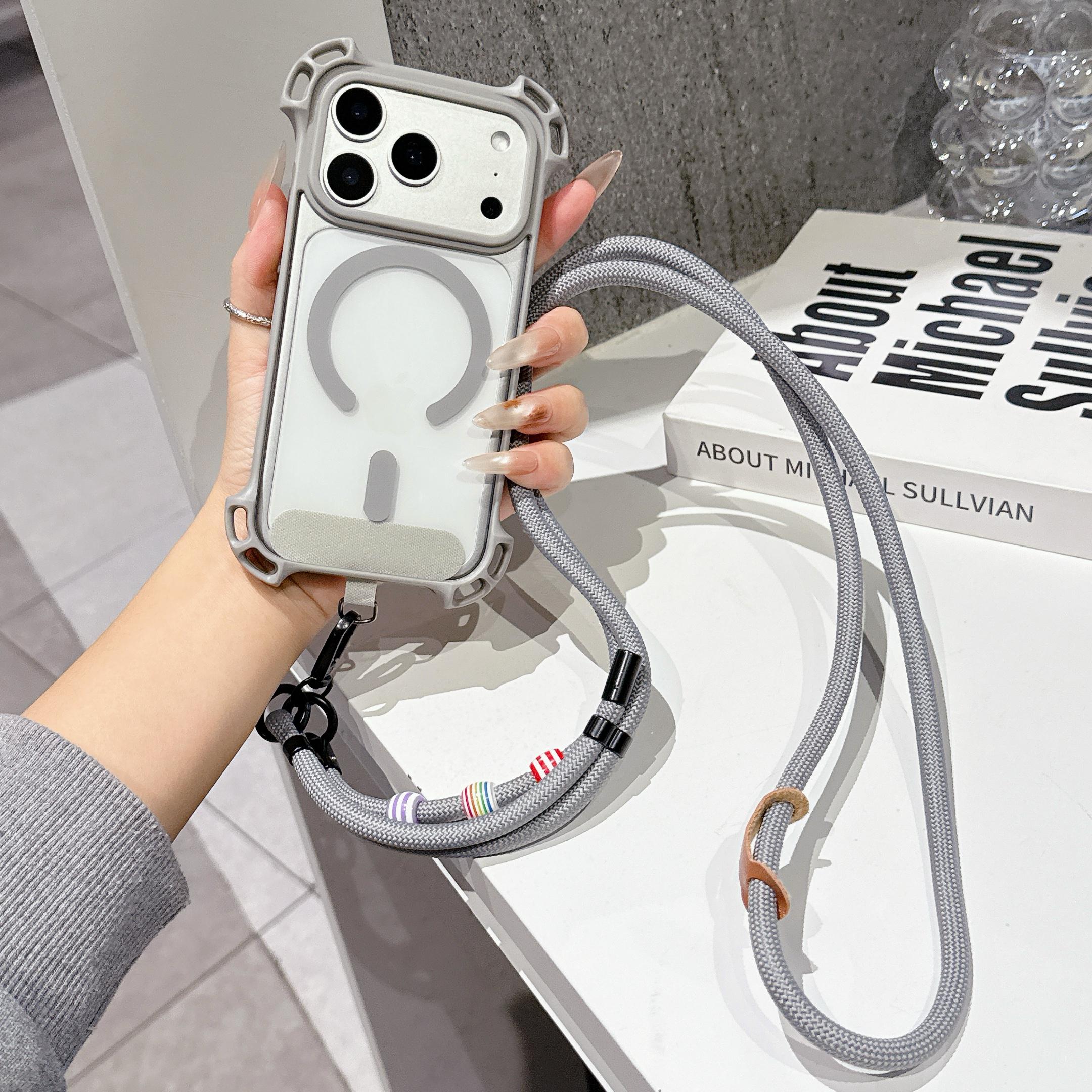 

Чотирикутний чохол-шнурок для телефону з захистом від падінь, підходить для iPhone 17 Pro Max, магнітний 16 Plus, регульований довгий шнурок 15 14 13 Pro iPhone 15 Pro Max сірий колір