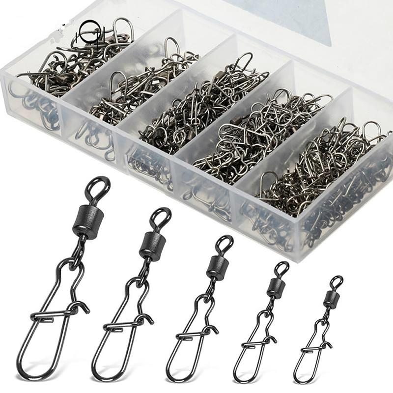 100 Buc/Cutie Conector Pescuit Inox Pin 4# 6# 8#10#12# Vârtel Rulant cu Rulment cu Agrafă Accesorii Momeală Cârlig de Pescuit