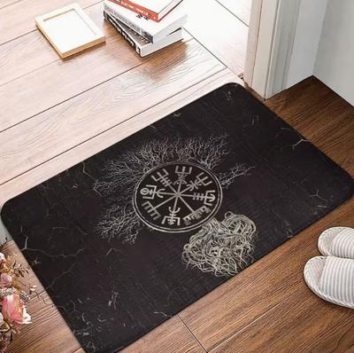 1 stuks Vegvisir & Levensboom Welkomstmat Antislip Machine Wasbaar Flanel Rechthoekige Deurmat voor Huisdecoratie Tapijt