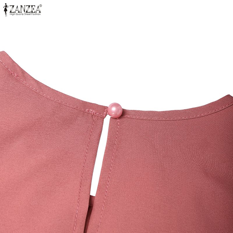 ZANZEA Women Casual Round Neck Long Sleeve Loose Ruffles Splice Long Dress