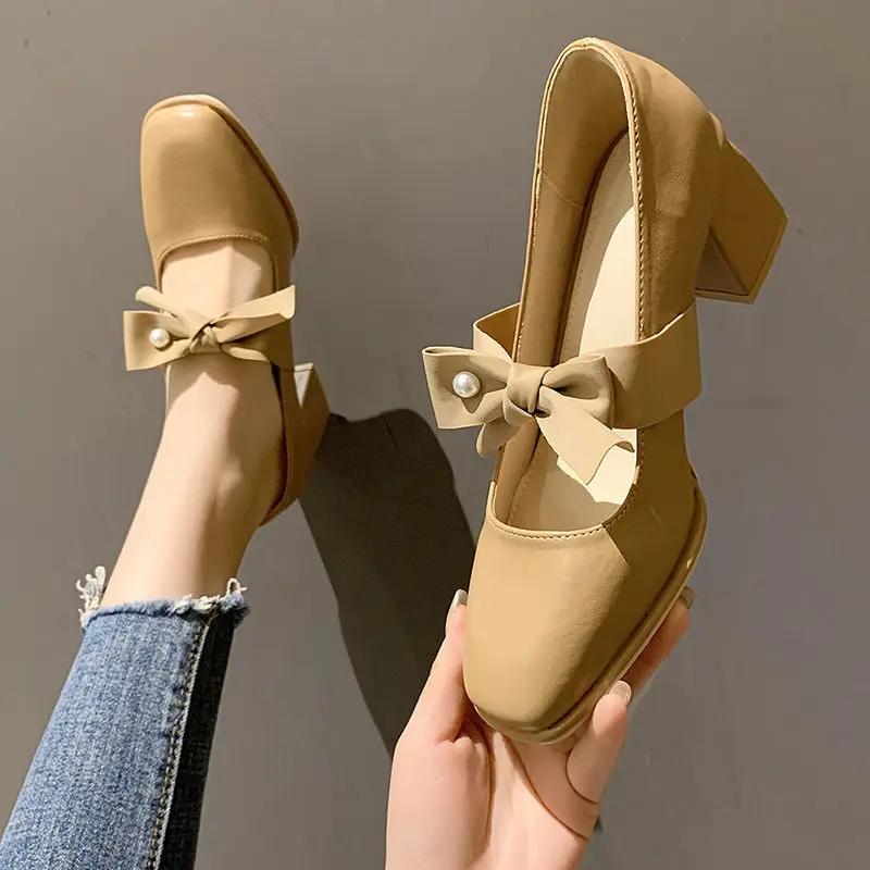 Shoes for Women with Bow Square Toe Moccasins Woman Pumps Stilito on Promotion Popular Comfortable and Elegant Chic Slip 39 Non