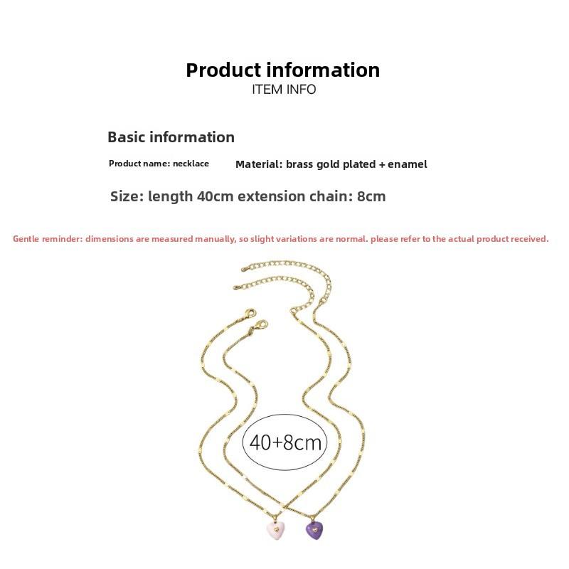 Meier K-stylefashionable Purple Enamel Dripping Glaze Heart Necklace Clavicle Chain Stacked Inssweater Chain