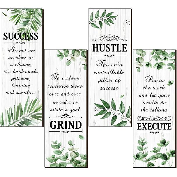 Honoson 4 Pcs pirational Office Wall Decor Motivational Rustic Wall Art pirational Hanging Wooden Plaques Sayings Motivational Quote Signs for Office