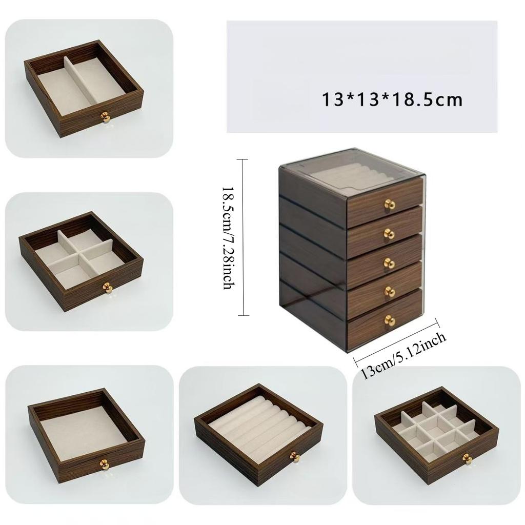 5 Floors Wood Grain Jewelry Storage Boxes Home Rings Earrings Necklaces Jewelry Organizer Boxes Makeup Desktop Storage Box Gifts