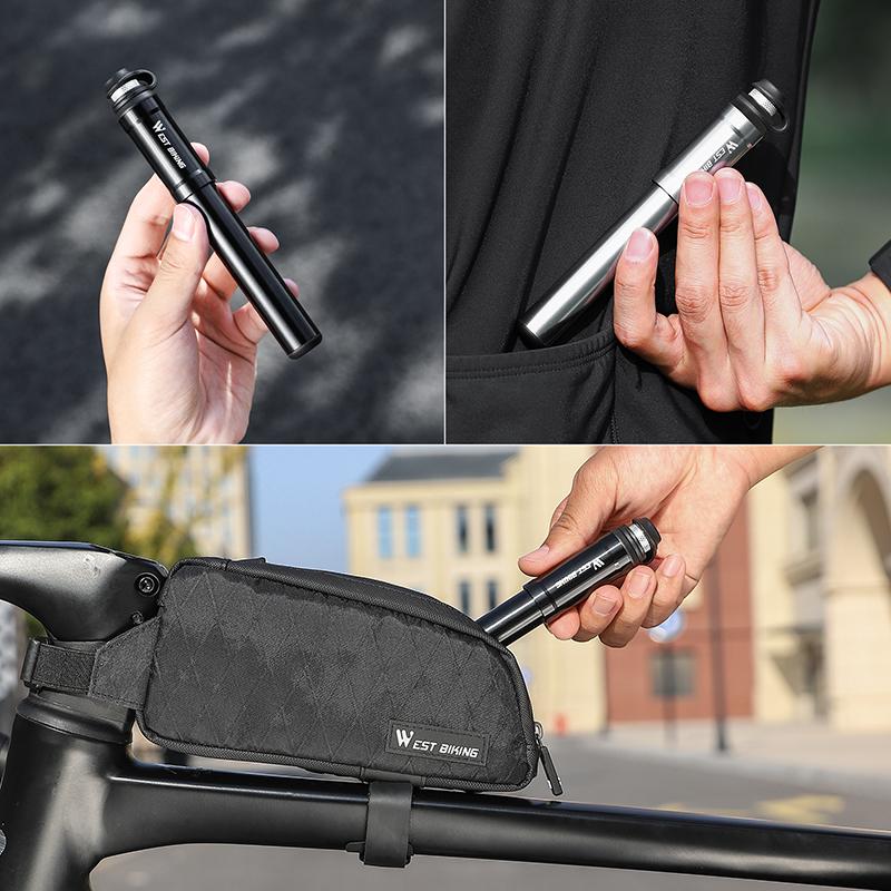 WEST BIKING Tragbare Fahrradpumpe 130 PSI Hochdruck Mit Schlauch Aluminium Mini Presta/Schrader Ventil Fahrrad Aufpumper MTB Rennrad
