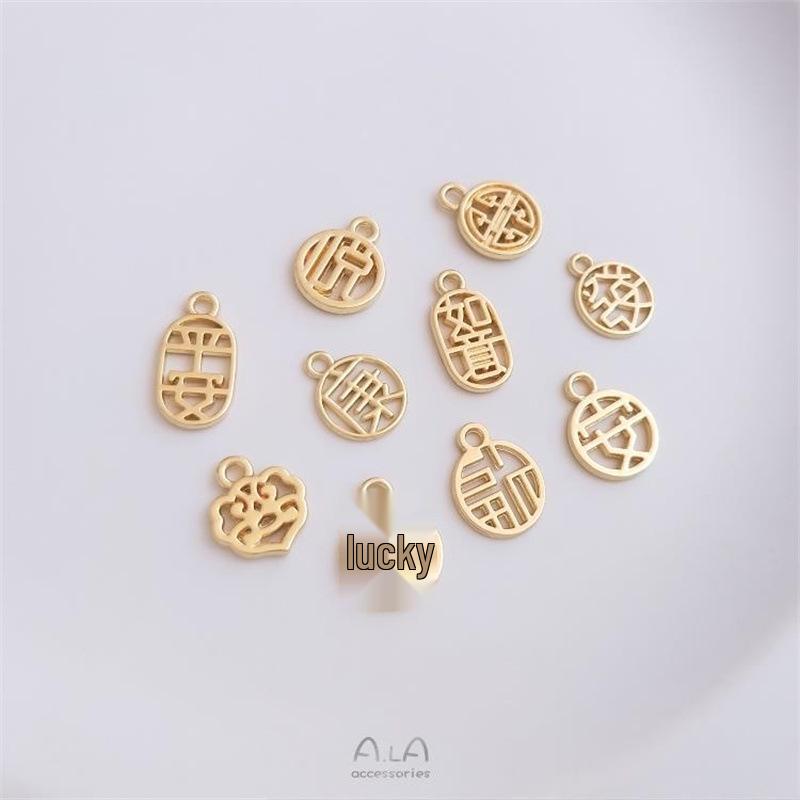 

14K Gold Plated Ruyi Fu Character Pendant Bracelet - Auspicious Charm Jewelry