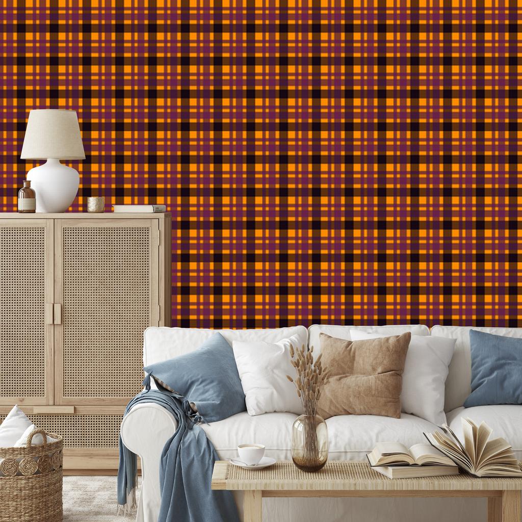 Halloween Orange and Rust Plaid Wallpaper for Living Room and Bedroom 50x1000