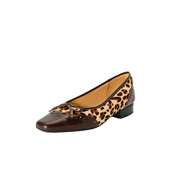 Fashion NEW Spring/Autumn Women Pumps Square Toe Low Heel Shoes Fashion Leopord Horsehair Handmade Shoes Bow-knot Shallow Women Pumps