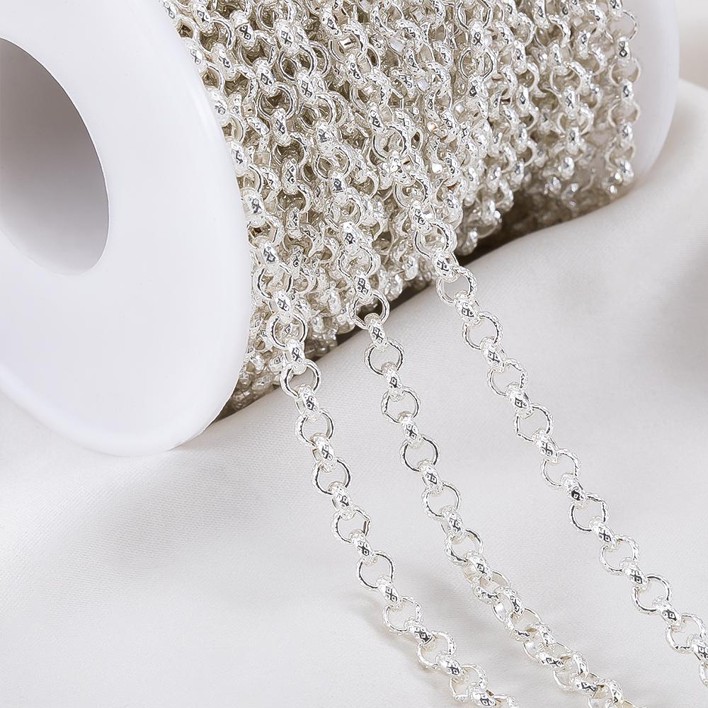 1Meter Silver Color Embossed O Shape Necklace Chain Copper Bracelet Cable Link Bulk Open Ring Chains DIY Jewelry Making Supplies