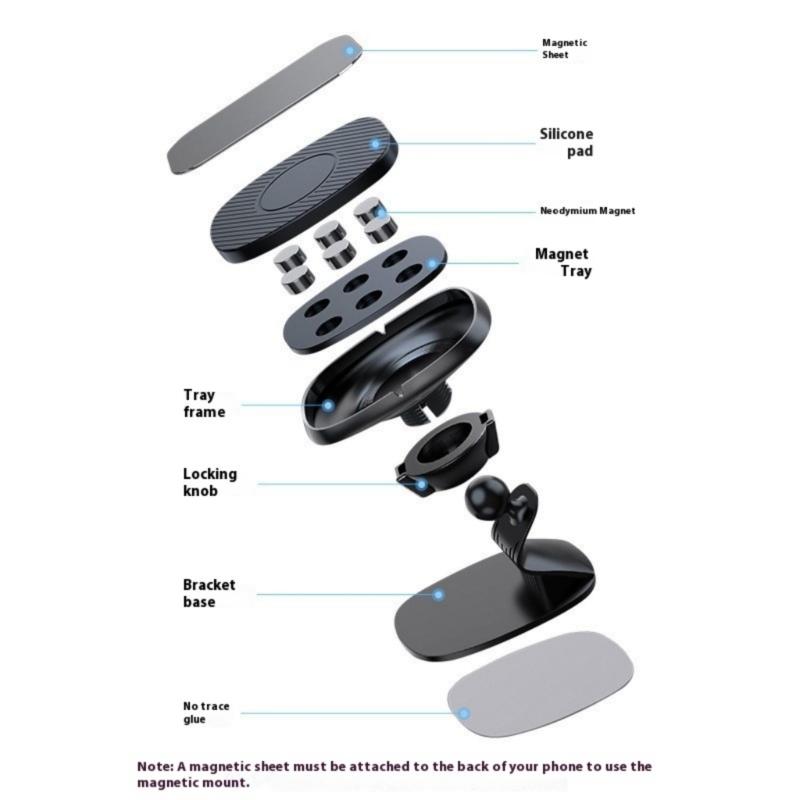 ABS Magnetic Car Phone Mount With 360 Rotation Adjustable Angle For Smartphones Easy Single Hand Operations