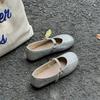 Round head shallow mouth flat bottom mesh single shoes 2025 summer new one word with breathable hollow Mary Jane shoes