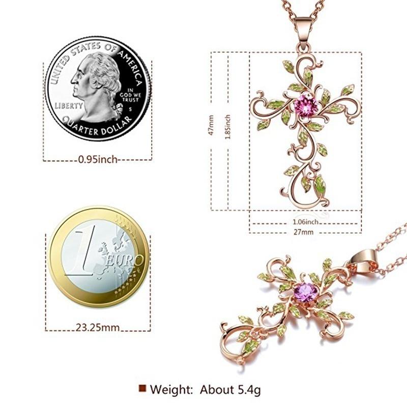 Flower Cross Pendant Necklace Earrings Jewelry Set for Women Gifts