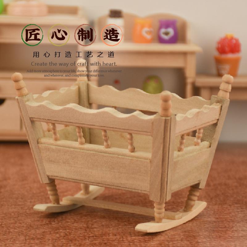 Dollhouse Miniature Cradle Bed Furniture 1:12 Wooden Dollhouse Decoration Play Set Doll Toy Accessories