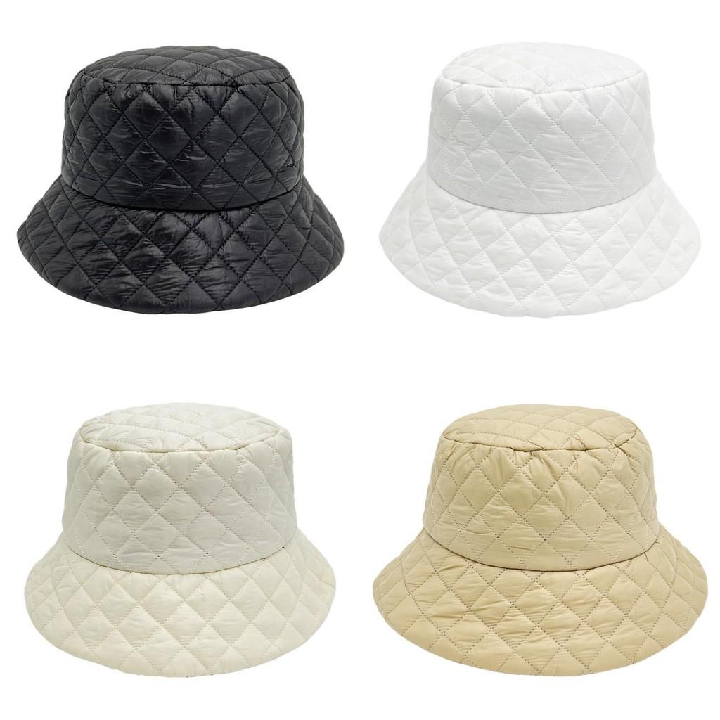 Grid Fisherman Pattern Hat Goose Down Fill Pure Color Versatile Style Warm Cap