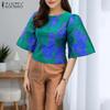 ZANZEA Women Casual Round Neck Summer Half Sleeve Print Blouse