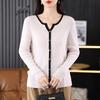 Women's Color Block Merino Wool Cardigan - Long Sleeve, Autumn/Spring 2025 Collection