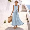 Women's Summer Maxi Dress Short Sleeve V Neck A Line Swing Dress Casual Beach Vacation Flowy Sundress with Pockets