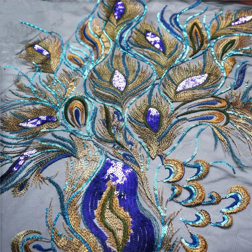 DIY Sequin Appliques 130CM Lace Fabric Appliques Patch Embroidered Appliques  Gown Decoration