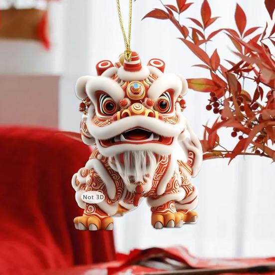 Yousheng Chinese Lion Acrylic Keychain 2D Flat Car Rearview Mirror Charm Car Window Wall Door Tree Holiday Decorations