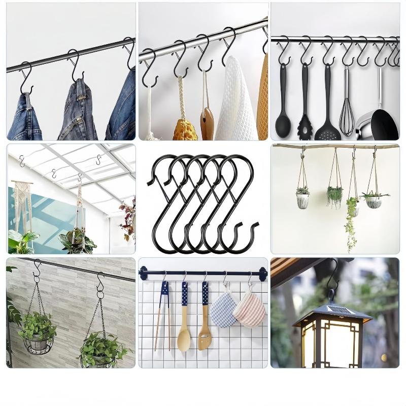 2/4/10 Pcs Metal S-Shape Spring Hook Kitchen Pot Rack Room Bags Clothes Towels Closet Rod S Hanger Hooks With Buckle Garden Hang
