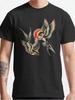 Trendy Casual Graphic T-Shirt, Soft Crew Neck Short Sleeve, Men'S Clothing with Classic Swallow Tatt