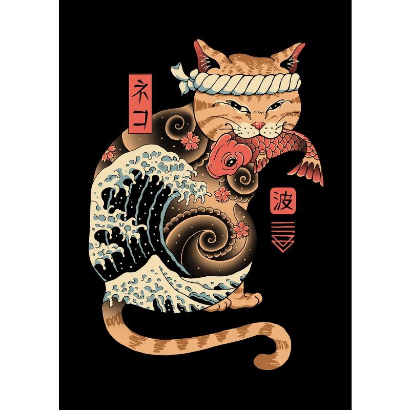 Japon Retro Tarzı Dövme Samuray Kedi Ramen Karikatür Posterleri Baskıları Tuval Boyama Duvar Sanatı Resim Oturma Odası Ev Dekorasyonu