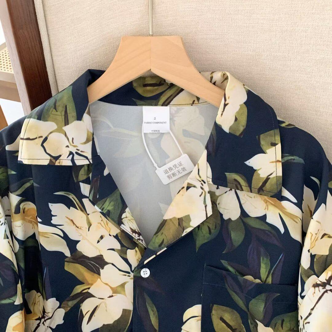 

Retro Hong Kong Style Floral Cuban Collar Beach Shirt – Short Sleeve Hawaiian Summer Fashion 2XL чорний