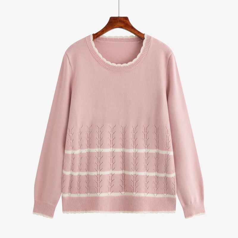 Women's Plus Size Round Collar Clashing Stripe Top Autumn and Winter Loose Casual Sweater Knitwear