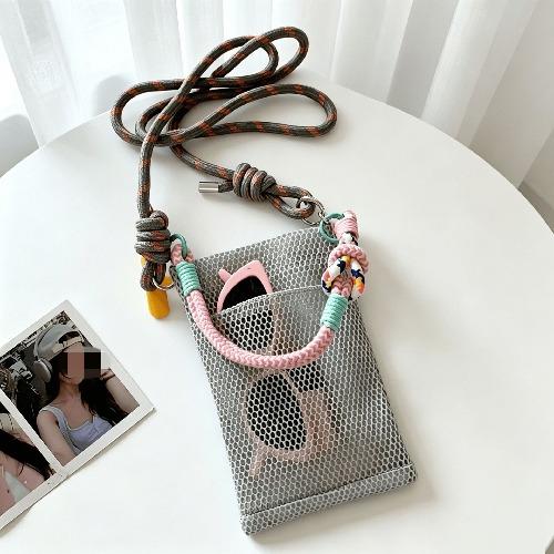 Fresh and Sweet Mobile Phone Bag Girls Summer Outdoor Travel All-match Shoulder Bag Messenger Mesh Portable Storage Bag