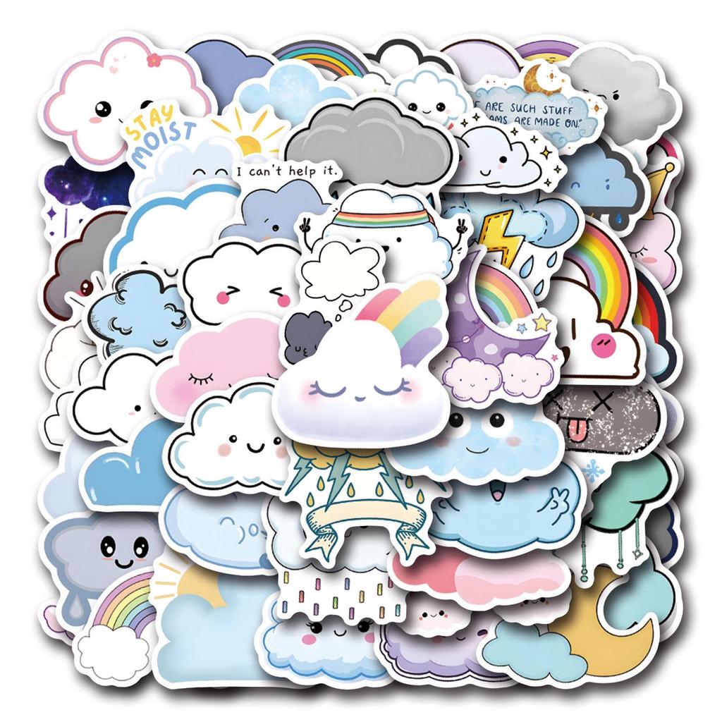 55pcs Cute Cartoon Cloud Stickers: Waterproof Decor for Journals, Water Bottles, and Laptops