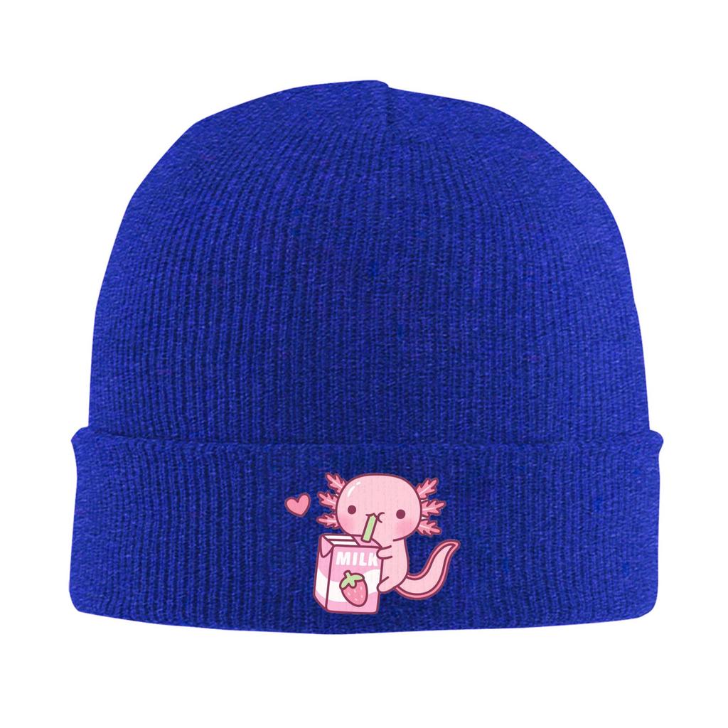 Roztomilý axolotl miluje jahodové mléko Doodle Teplá pletená čepice Zimní pletená čepice Beanie Hip Hop čepice pro Unisex