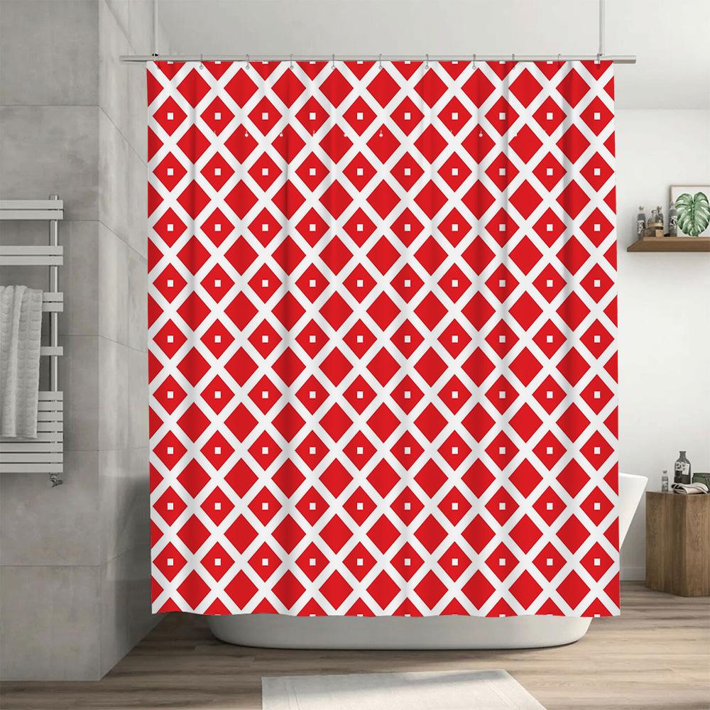 Bathroom Shower Curtain Set Red Black Plaid Pattern Waterproof Fabric Bath Rug Decorative Hanging Shower Panels for Home Bathroo