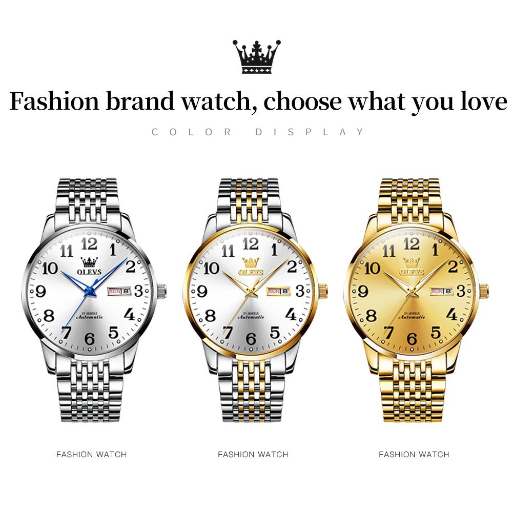 OLEVS 6666 Watch Men Stainless Steel Waterproof Wristwatch Calendar Week Display Classic Business Automatic Mechanical Man Watch