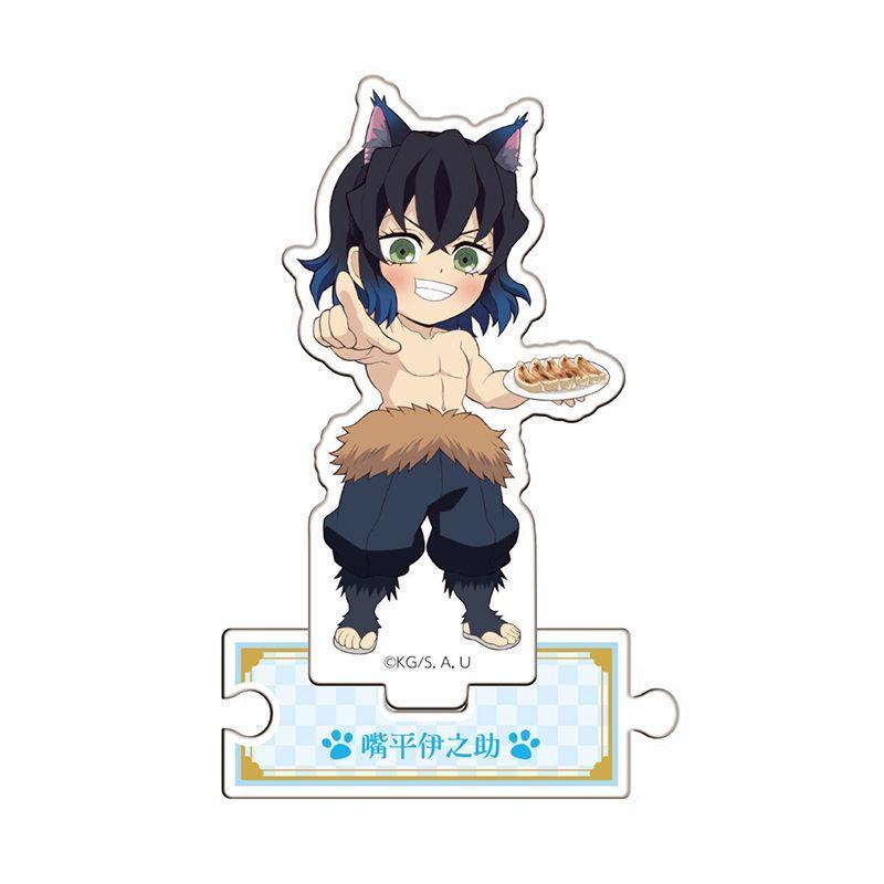 Giyu Cat Ears Figure Q Acrylic Stand Mini Tanjiro Cute Cat Standing Plate Zenitsu Acrylic Ornaments Collectible Accessory Toys
