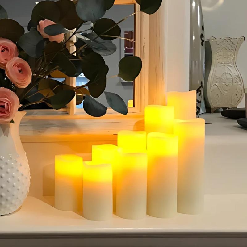 9Pcs LED Candles with Flickering Flameless Candles Battery Operated Pillar Candles Wedding Decoration Candlelight Christmas