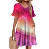 Damen A-Linie Sommerkleid Kurzarm V-Ausschnitt Bedrucktes Kleid Mit Taschen