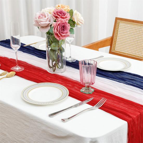 Gauze Table Runner American Style Wrinkle Table Runner Machine Washable Table Runner for Wedding Holiday Dining Table Decoration